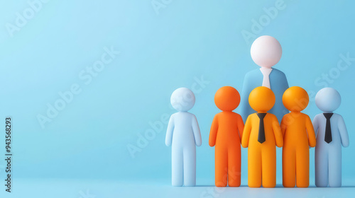 Team management icon, group of people with leader, 3D illustration