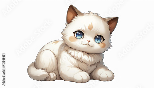 Cute White Cat Sitting on White Background photo