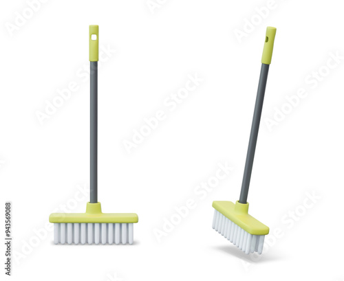 Rectangular broom, brush for sweeping. Cleaning device with long handle