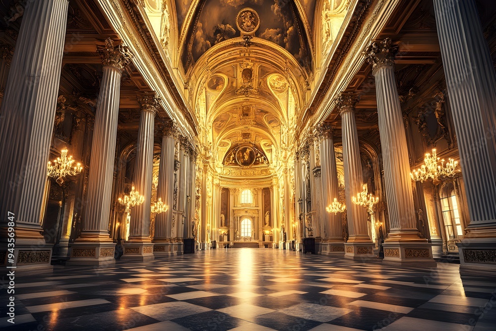 Majestic Ornate Interior of Historic Palace with Elaborate Architectural Details and Lavish Decor