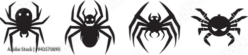 Halloween Spider Web Vector - Black Spider on White Background Illustration.