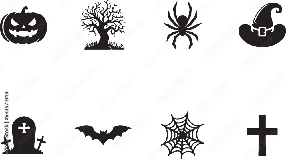 Happy Halloween icons in a variety of styles Happy Halloween icons in a variety of styles