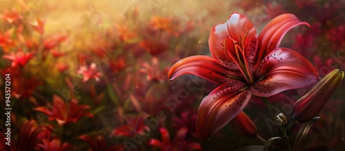 Panel kuchenny z motywem Red Asiatic lily Red Highland showcasing detailed views in sunlight with a summer floral texture creating a vibrant copy space image