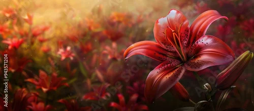 Panel kuchenny z motywem Red Asiatic lily Red Highland showcasing detailed views in sunlight with a summer floral texture creating a vibrant copy space image