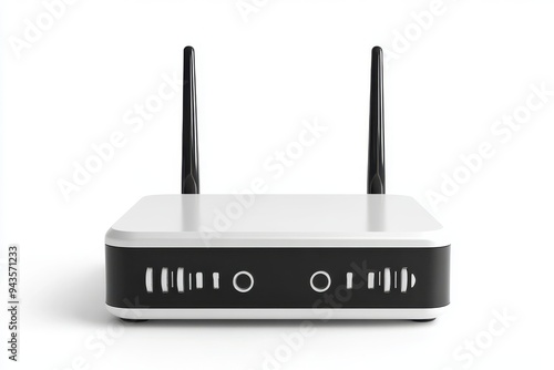 Modern white wireless router with dual antennas for home internet connectivity 