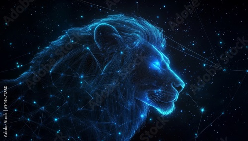 Stunning digital art of the leo constellation illuminating a starry night sky with cosmic elements photo