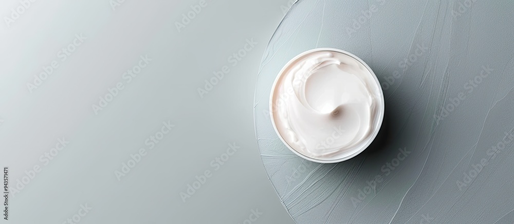 Top view of face cream on a grey backdrop with copy space image available for text Top view of face cream on a grey backdrop with copy space image available for text