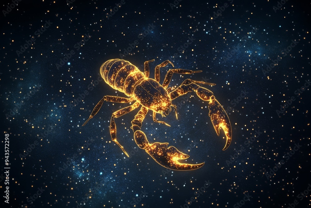 Stunning digital art of the glowing scorpio constellation in a starry night sky landscape Stunning digital art of the glowing scorpio constellation in a starry night sky landscape