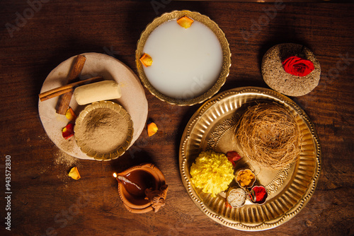 Natural and Ayurvedic ingredients for bath or spa. ‘Abyanga Snana’ - an auspicious bath taken during Diwali or religious occasions in India.