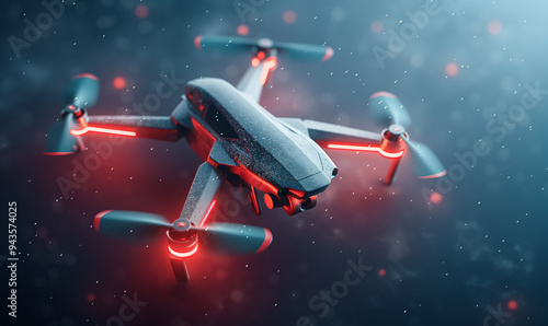 Drone. Modern drone close-up against the background of microcircuits. Unmanned aerial vehicle.