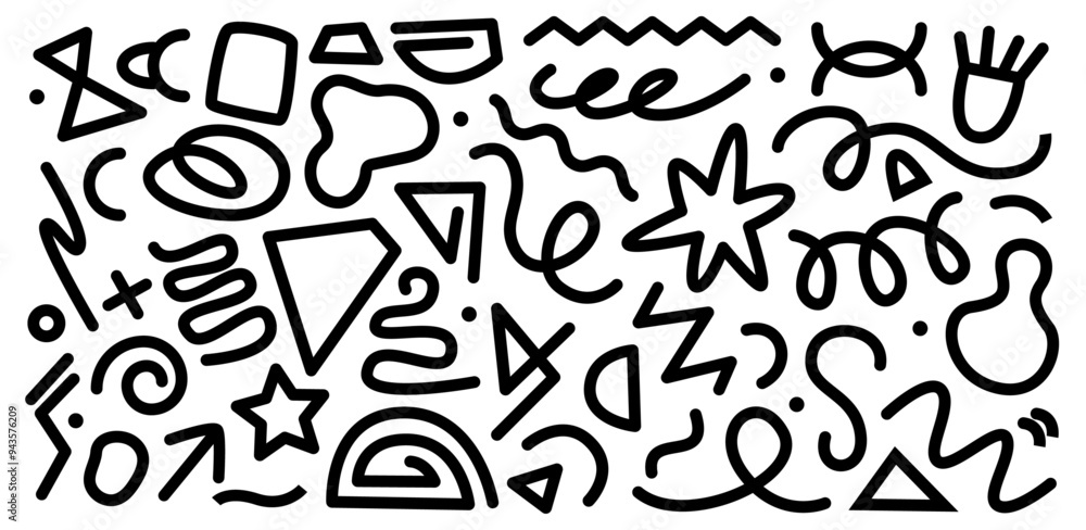 Scribbles and line shape decoration. Vector isolated set of fun handwritten or drawn artistic elements. Graffiti or personal style or artist. Pencil or pen, marker grunge arrows and stars Scribbles and line shape decoration. Vector isolated set of fun handwritten or drawn artistic elements. Graffiti or personal style or artist. Pencil or pen, marker grunge arrows and stars