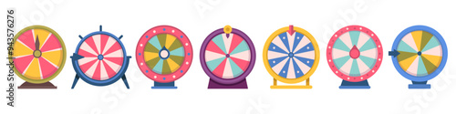 Fortune wheels for spinning and winning. Vector set of gambling games for players in vegas. Online roulettes with sections. Entertainment and leisure, risk and luck, betting and success
