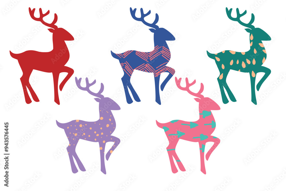 Beautiful christmas reindeer with doodle texture.Cute animal deer sets.Vector kids illustration clipart design for winter holiday,happy festival, celebration, event,print product,ornament decor. Beautiful christmas reindeer with doodle texture.Cute animal deer sets.Vector kids illustration clipart design for winter holiday,happy festival, celebration, event,print product,ornament decor.