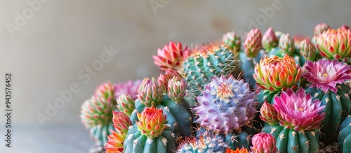 Colorful Gymnocalycium cactus in a nursery s copy space image photo