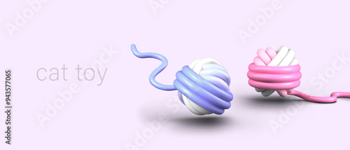 Commercial concept of toys for cats. Balls of threads of different colors