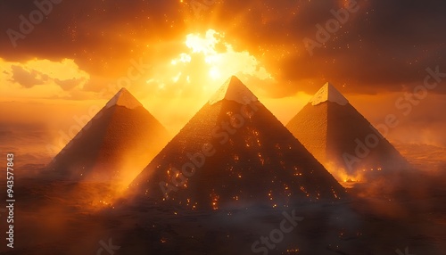 AI-generated image of the Egyptian Pyramids rising majestically from the vast desert sands