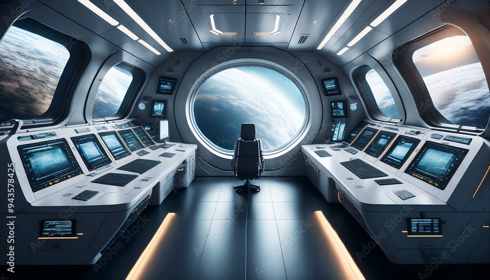 futuristic interior of a space station, with high-tech futuristic interior of a space station, with high-tech