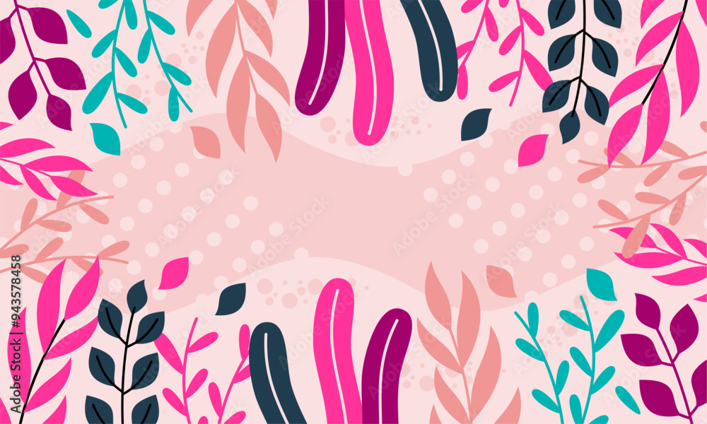 Naklejka premium Flat abstract floral leaves background