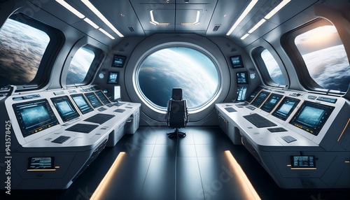 futuristic interior of a space station, with high-tech