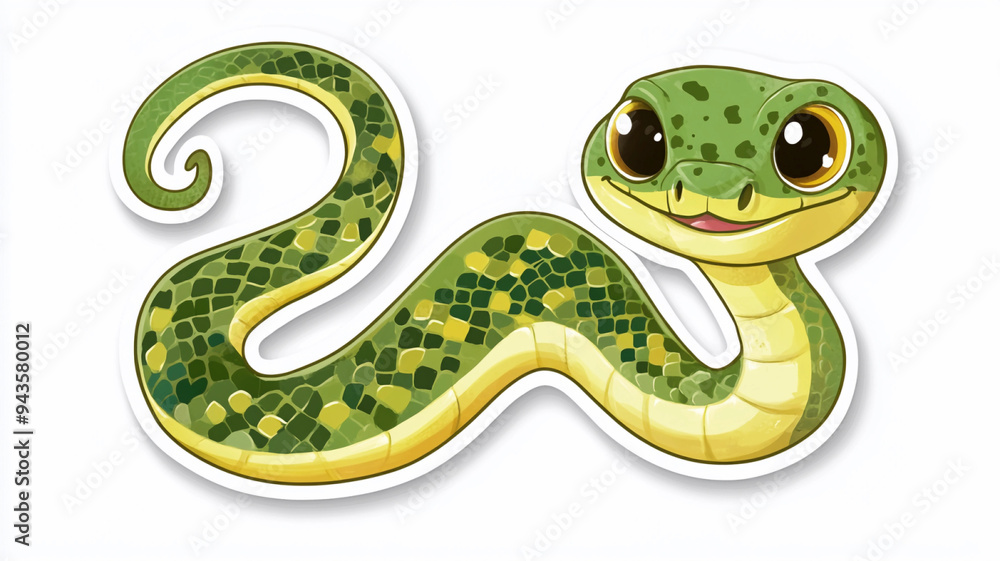 Naklejka premium A happy green slithering snake sticker design
