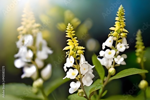 Gooseneck Loosestrife white flowers, with scientific name Lysimachia clethroides Generative AI photo