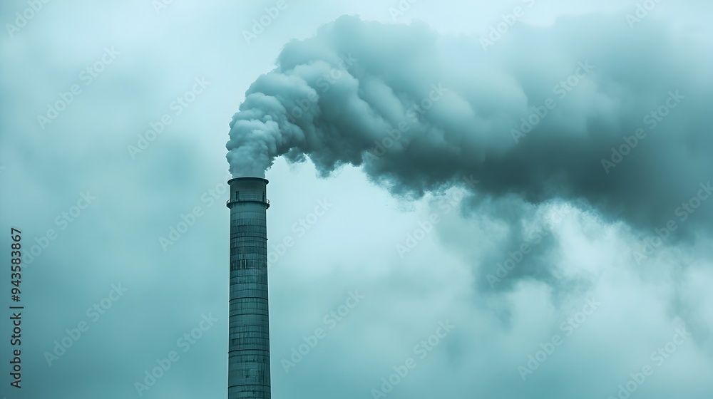 Aerial view of industrial smokestacks emitting large plumes of greenhouse gases into the Earth s atmosphere Aerial view of industrial smokestacks emitting large plumes of greenhouse gases into the Earth s atmosphere