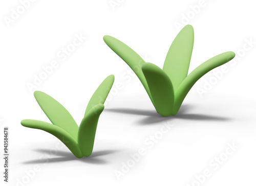 Green 3D grass in plasticine style. Set of vector templates in different positions