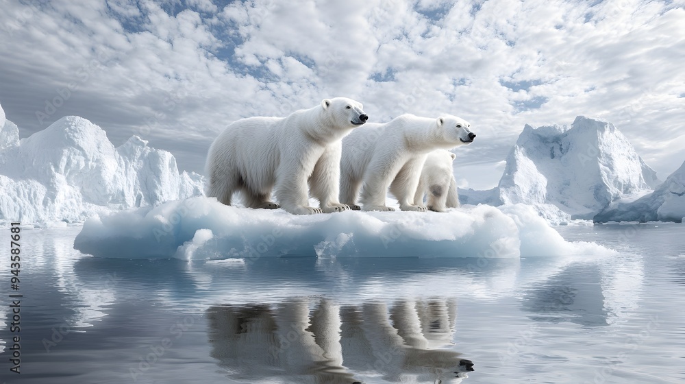 A haunting photograph of polar bears standing on a diminishing ice floe A haunting photograph of polar bears standing on a diminishing ice floe