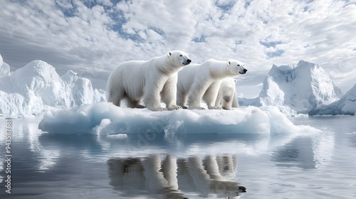 A haunting photograph of polar bears standing on a diminishing ice floe