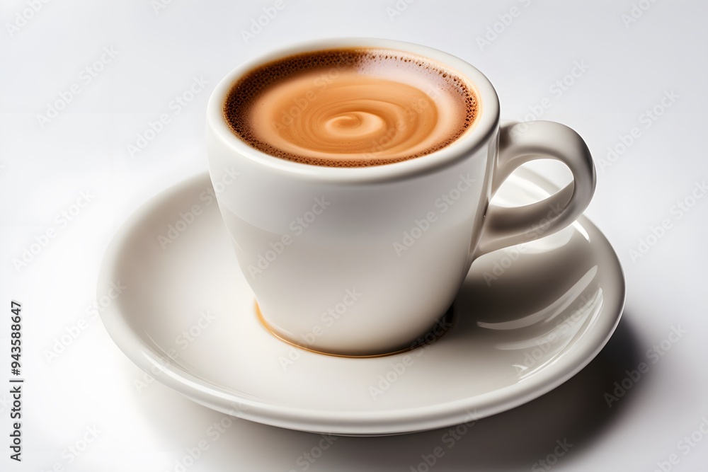 A rich espresso shot in a small ceramic cup with a crema layer on top on a white background, AI Generated A rich espresso shot in a small ceramic cup with a crema layer on top on a white background, AI Generated
