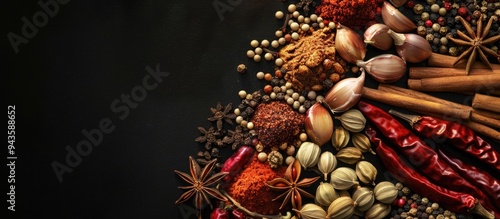 Fototapeta Naklejka Na Ścianę i Meble -  Whole spice mix from India showcased on a black backdrop with ample space for text or other elements