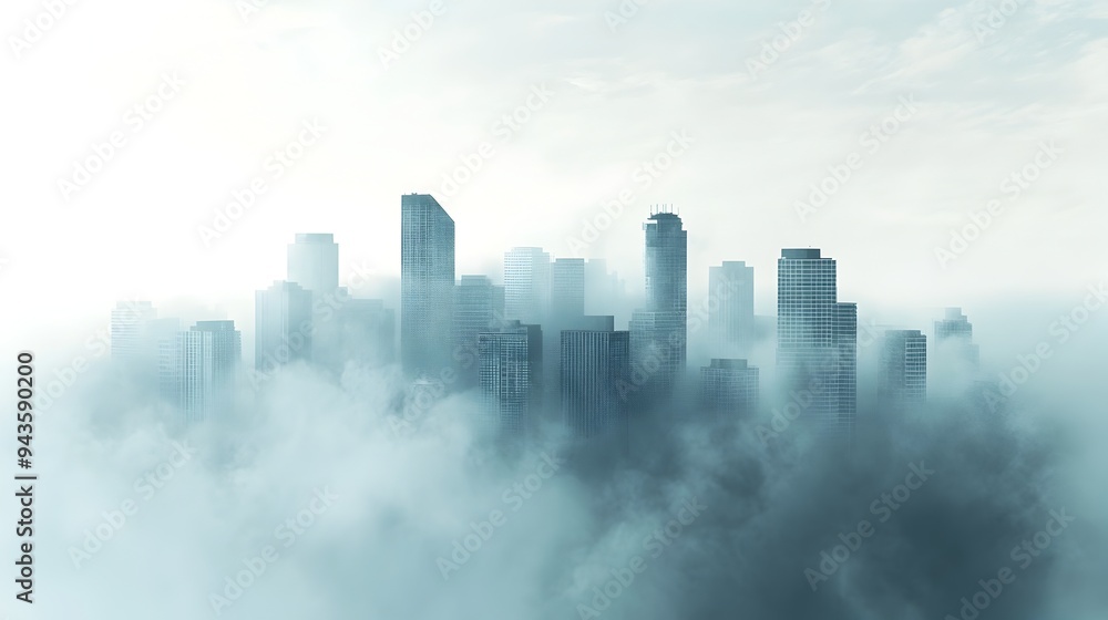 An aerial view of a city skyline blanketed in thick smog symbolizing the pressing environmental issue of urban greenhouse gas pollution and climate change The gloomy An aerial view of a city skyline blanketed in thick smog symbolizing the pressing environmental issue of urban greenhouse gas pollution and climate change The gloomy