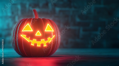 Wallpaper Mural Neon Fluorescent Pumpkin with Glowing Pulse 3D in Ultra HD Torontodigital.ca