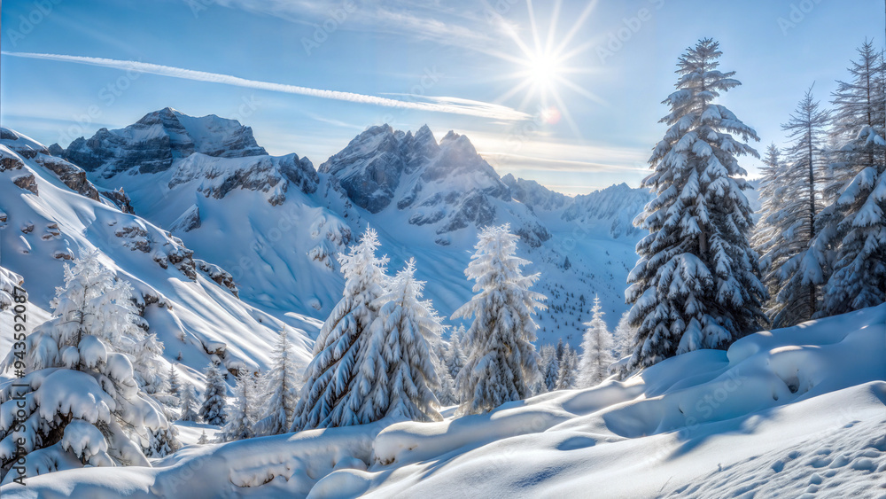 Snowy mountain landscape on a sunny day Snowy mountain landscape on a sunny day