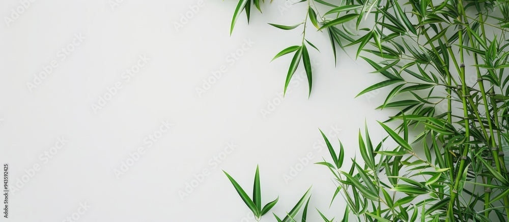 Aesthetic white backdrop adorned with bamboo like green grass creating a harmonious natural setting for a copy space image Aesthetic white backdrop adorned with bamboo like green grass creating a harmonious natural setting for a copy space image
