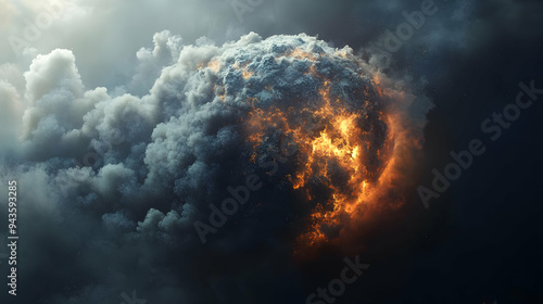 A fiery explosion with smok...