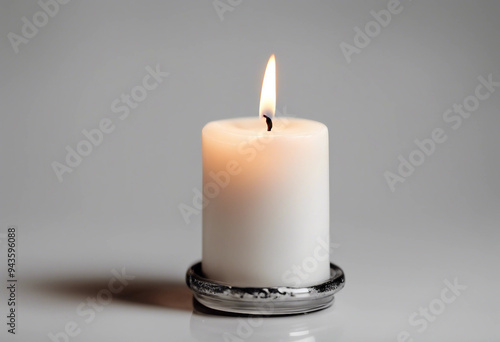 Burning white candle isolated on a transparent background