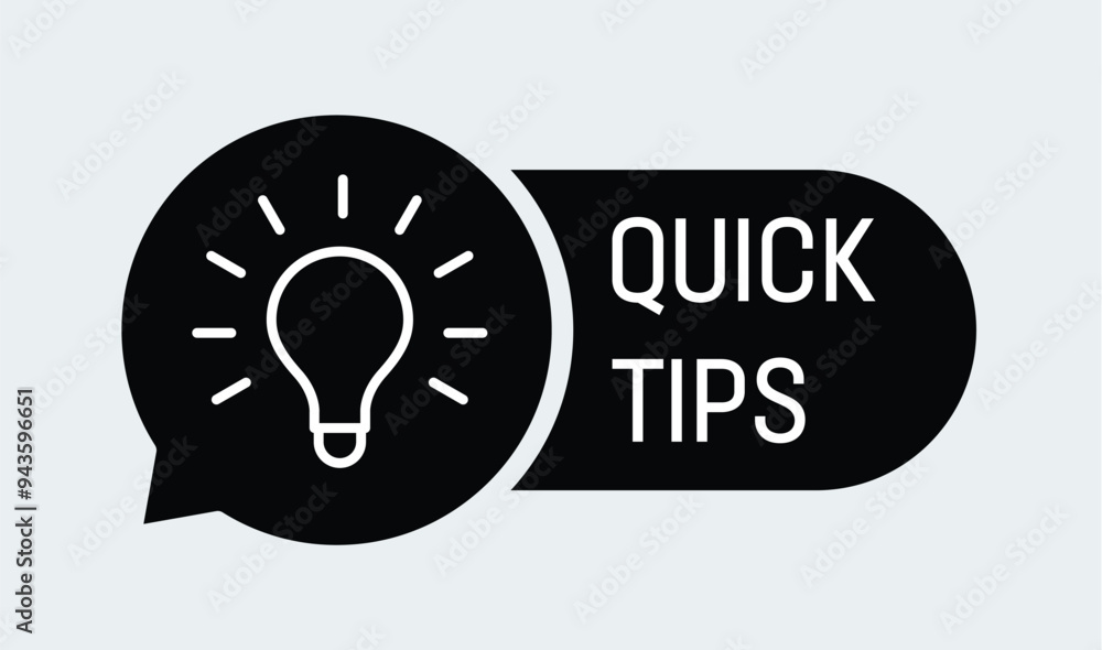 Quick tips text with speech bubble and light bulb icon Quick tips text with speech bubble and light bulb icon