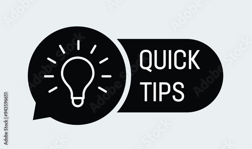 Quick tips text with speech bubble and light bulb icon