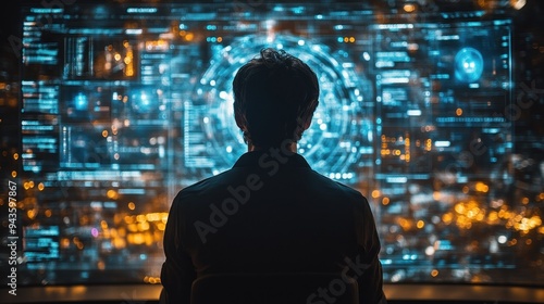 Wallpaper Mural Focused person with futuristic digital screen display Torontodigital.ca