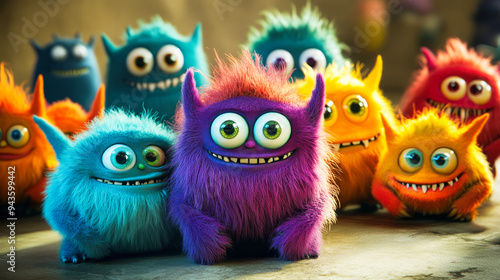 Cute little colorful fluffy monsters