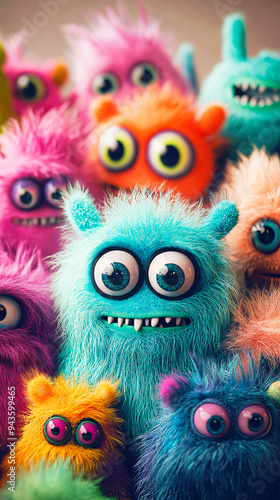 Cute little colorful fluffy monsters