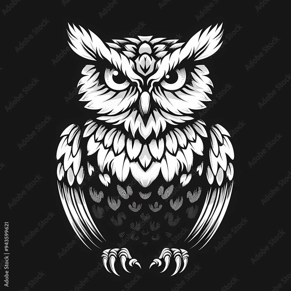 Fototapeta premium Owl vector image ,Art nouveau artistic image of Owl in a round shape