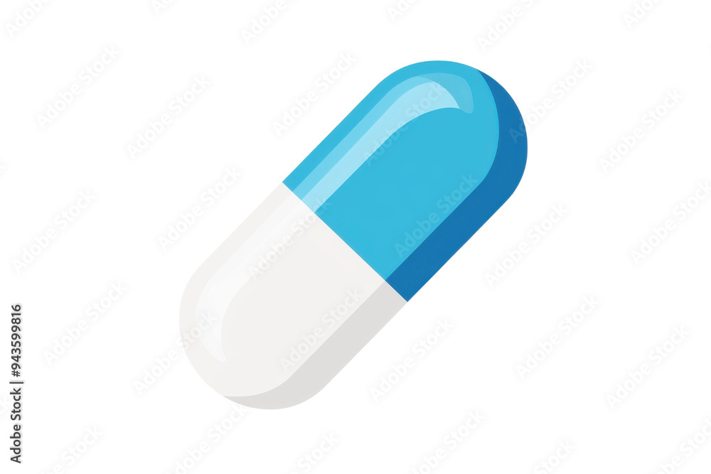 A blue and white capsule on a transparent background, representing medication and health care essentials. Isolated on transparent background. A blue and white capsule on a transparent background, representing medication and health care essentials. Isolated on transparent background.