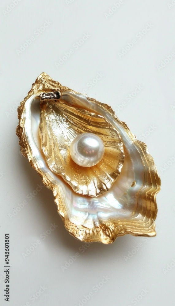 A golden oyster shell with a lustrous pearl resting inside, elegantly showcasing nature s beauty A golden oyster shell with a lustrous pearl resting inside, elegantly showcasing nature s beauty