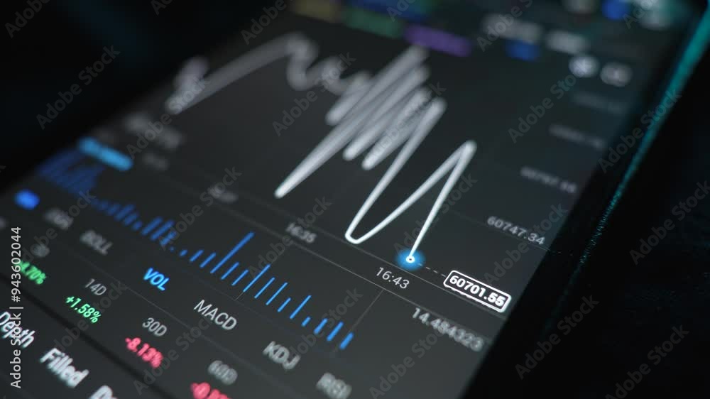 Female entrepreneur uses a smartphone to check the price of bitcoin on a trading market. macro plan. Female entrepreneur uses a smartphone to check the price of bitcoin on a trading market. macro plan.