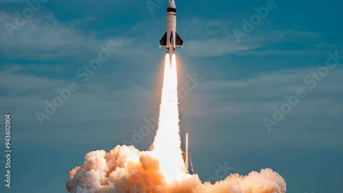 Toy rocket taking off with smoke, startup and business concept.