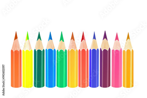 A vibrant collection of colored pencils arranged neatly, perfect for artistic inspiration and creative projects. Isolated on transparent background.