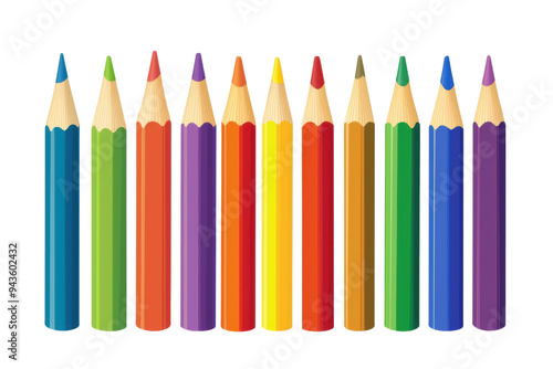 A vibrant collection of colored pencils neatly arranged, perfect for showcasing creativity and artistic expression. Isolated on transparent background. photo