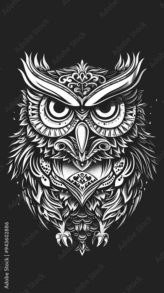Owl vector image ,Art nouveau artistic image of Owl in a round shape Owl vector image ,Art nouveau artistic image of Owl in a round shape